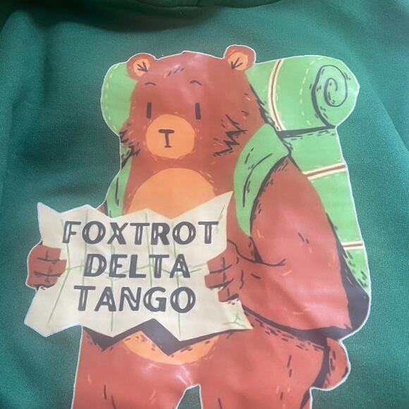 NWOT Foxtrot Delta Tango green polyester hoodie size Small oversized - Picture 6 of 7